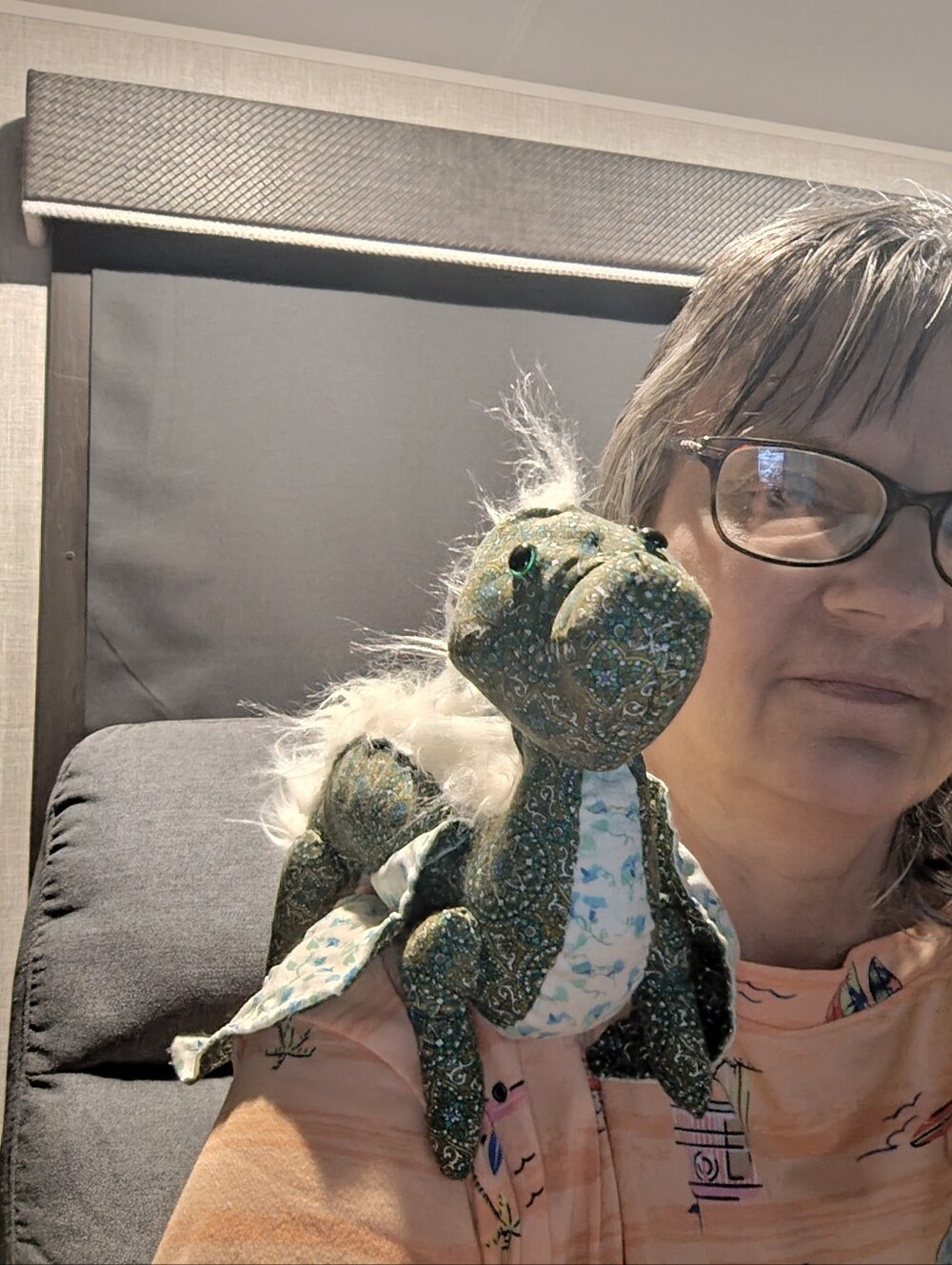 Handmade Green Patterned Dragon Stuffed Animal Plush